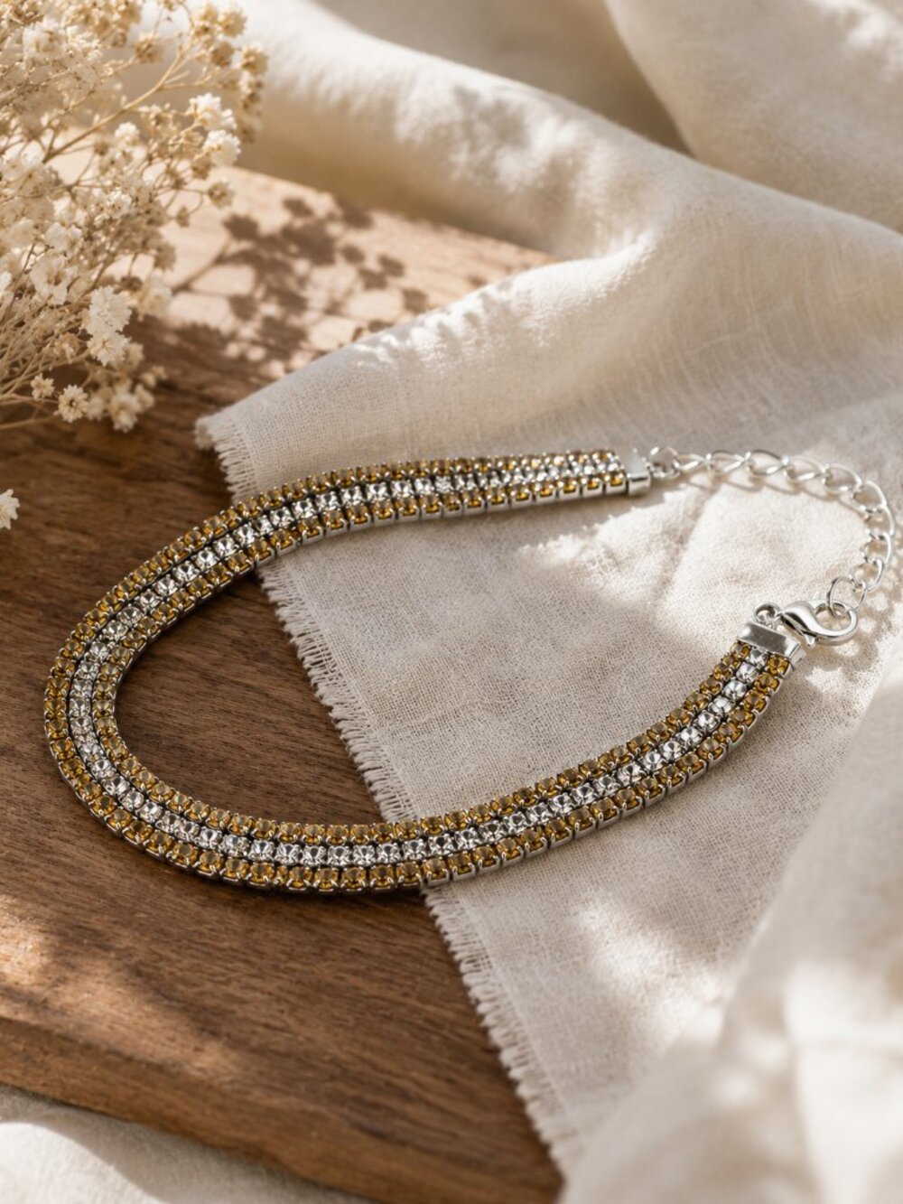 Sterling Silver Citrine White Topaz 3 Strand Bracelet 925 6.10 CTW NWT